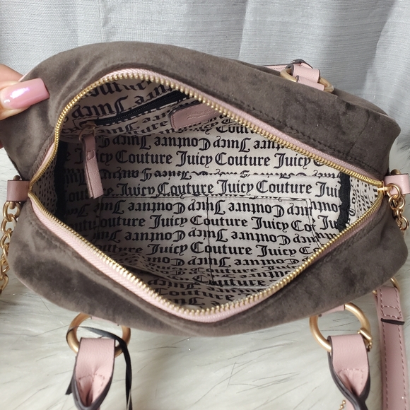 JUICY COUTURE chocolate/dusty blush retro vibe satchel crossbody bag - Picture 4 of 9